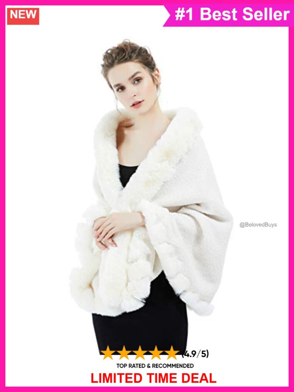 Faux Fur Trim Faux Lambswool Shawl Hidden Hook Wedding Wrap One Size